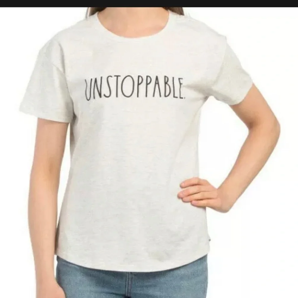 Rae Dunn Unstoppable Tee OatmealT-Shirt Top NWT - Picture 1 of 1